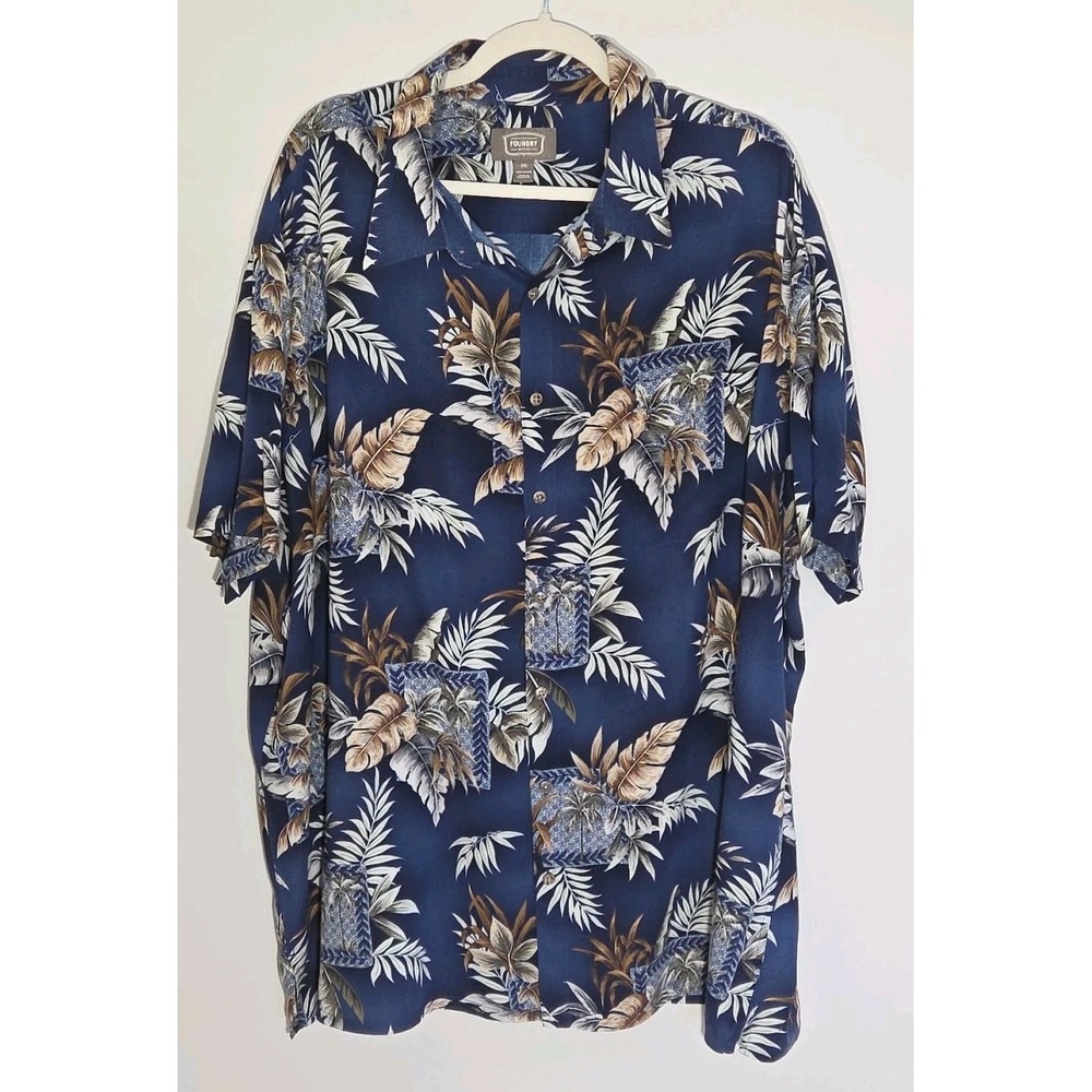 The Foundry Men's Hawaiian Shirt 3XL Blue Short Sleeves‎ Floral Big & Tall